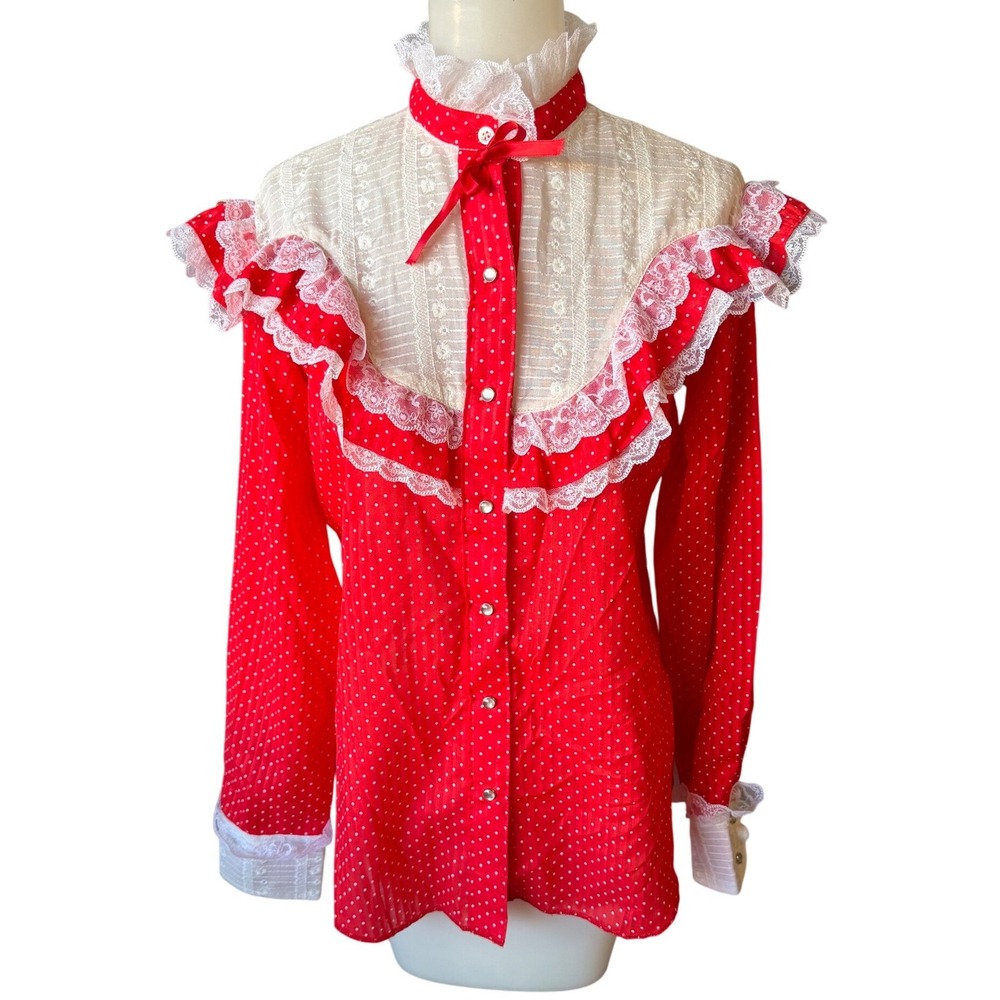 Vintage Miss Rodeo America Western Rockabilly Red Polka Dot Lace Ruffle 13/14